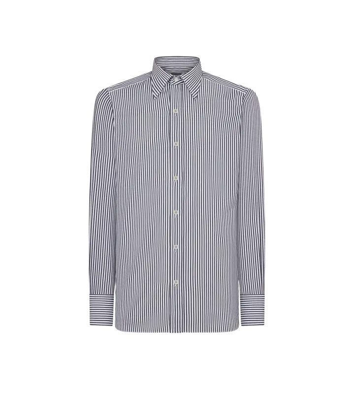 SILK COTTON STRIPE SLIM FIT SHIRT WHITE & BLACK online